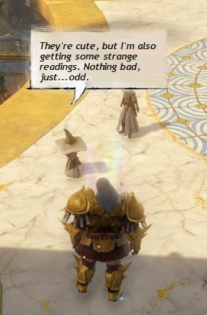 Mage 1: They're cute, but I'm also getting some strange readings. Nothing bad, just...odd.